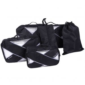 HJLIAN Lot de 6 sacs de rangement de voyage, cubes, pochettes, organisateurs de valises (noir) - Neuf