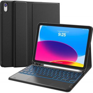 ChenQuanSarl-Clavier Ipad 10Eme Generation/11 Generation A16(2025),Coque Clavier Ipad 10Eme Generation Avec Touchpad,Eclairage 7 Couleurs,Rechargeable Clavier Azerty,Noir - Neuf