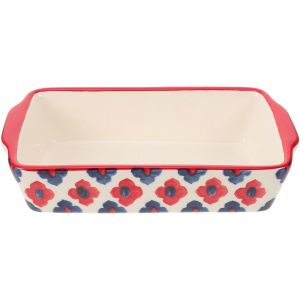 LETNERNY-Plat De Cuisson Rectangulaire En Céramique Avec Poignées Passe Au Four Et Au Micro-Ondes ¿ Ustensiles De Cuisson Multifonctions Pour Rôtir Au Fromage Et Lasagnes ¿ Motif Floral Bleu 20 X 10 - Neuf