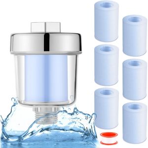 Filtre Douche Anti Calcaire, Filtre Douche avec 1 Ruban Teflon Étanchéité et 6 Cartouches Filtrantes, Filtre de Douche, Filtres à Douche une Filtration Efficace des Impuretés Dans L'eau - Neuf