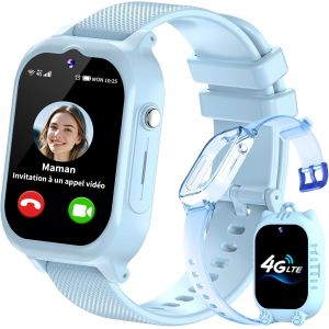 4G Montre Connect&eacute;e Enfant Garcon Fille Traceur GPS T&eacute;l&eacute;phone SOS Appel Vid&eacute;o Podometre Marche R&eacute;veil HD Cam&eacute;ra Calculatrice &Eacute;tanche Digitale Bracelet Cadeau Jouet 4 5 6 7 8 9 10 11 12 Ans - Neuf