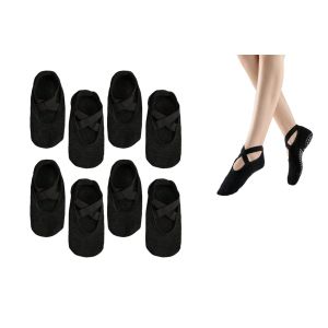 Lot De 4 Paires De Chaussettes De Yoga Antid&eacute;rapantes En Coton Pour Femmes - Chaussettes De Pilates, De Massage Et De Ballet - Noires - Neuf