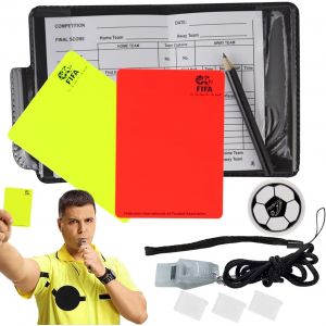 Carton Arbitre Football Tenue¿Carton Jaune Et Rouge + Sifflet Tenue + Monnaie,Kit Arbitre Football,Carnets Scores Avec Crayon Avec Cahier - Neuf
