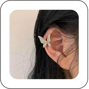 Kal-Boucle D'oreille Papillon En Cristal Simple Or Aile De Papillon Boucle D'oreille Enveloppante Boucle D'oreille Cartilage Non Percée Boucle D'oreille Clip En Strass Papillon Rampant Pour Femmes - Neuf