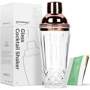 Shaker À Cocktail En Verre Transparent 400 Ml Avec Passoire Et Couvercle Doseur En Acier Inoxydable Et Boîte Cadeau Pour La Maison,Bar,Bar,Boissons À Whisky,Or Rose - Neuf