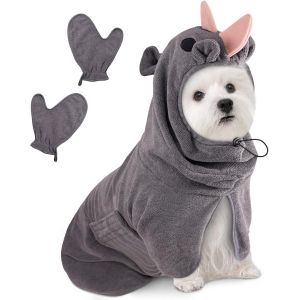 Jgd-Peignoir Pour Chien En Microfibre, Serviette Pour Chien Super Absorbante, Lavable Serviette Pour Animaux Peignoir De Bain, R&eacute;glable Peignoir Pour Douche Natation (Gris Rose, S) - Neuf