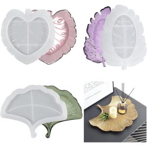 Moule &Agrave; Plateau En Silicone, 3 Pcs Diy R&eacute;sine &Eacute;poxy Moules En Forme De Feuille, Moule De Coul&eacute;e Epoxy Plateaux De Rangement Ginkgo Pour Bijoux Fruits Artisanat D&eacute;corations Maison - Neuf