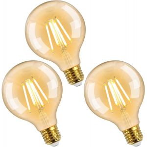 Kalanka-Ampoule Vintage Led E27 Vis Edison, 6w 680lm G95 Grand Globe Led Filament R&iquest;&iquest;Tro Ampoule, &iquest;&iquest;Quivalent Ampoule &iquest;&iquest; Incandescence De 60w, Ambre Blanc Chaud 2500k, Non Dimmable, Lot De 3 - Neuf