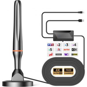 Antenne TV Intérieure Puissante TNT HD,2025 le plus récent Antenne TV Intérieur avec Amplificateur de Signal à Gain Élevé,Réception Longue Portée à 360° avec Base Magnétique Solide.[F1] - Neuf