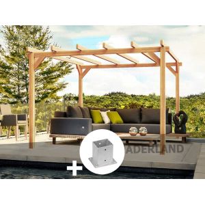 Pergola En Bois Lamell&eacute;-Coll&eacute; Angers 300 X 300 Cm + 4 Supports Poteaux - Maderland - Neuf