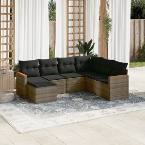 Prolenta Premium - Salon De Jardin Avec Coussins 7 Pcs Gris R&eacute;sine Tress&eacute;e - Neuf