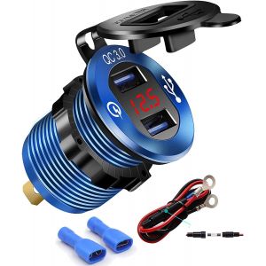 Adaptateur De Chargeur De T&eacute;l&eacute;phone Usb Double En Aluminium Quick Charge 3.0 Marine, Prise De Courant Usb &Eacute;tanche Pour Voiture Avec Voltm&egrave;tre, Fusible 10A Pour Moto 12/24V Bateau, Atv, Utv - Neuf