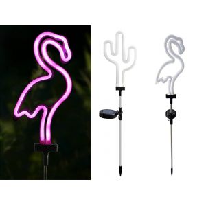 Ensemble De Lampes De Jardin Solaires Flamant Rose Et Cactus - Neuf