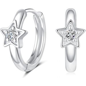 Kal-Boucles D'oreilles Créoles En Argent 925 Pour Femme - En Argent Sterling 925 - Étoile - Rondes - Petites Créoles Avec Zircone Cubique - Hypoallergéniques - Pour Cartilage - Bijoux Pour La - Neuf