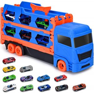 KAJGL-Camion De Transporteur Piste De Course Éjectable Camion Jouet Voiture Avec 12 Petite Voiture Camion Jouets De Transport Portable Cadeau De Transporteur Jouet Enfant Pour 3 4 5 Ans,Bleue - Neuf