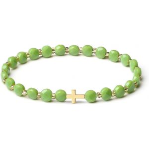 Eryi-Bracelet Original Fait Main Pour Femme En Cristal De 6mm Stretch Pierres Semi-Précieuses Facettées Design Croix Plaqué Or 18k Bijoux Femme - Neuf
