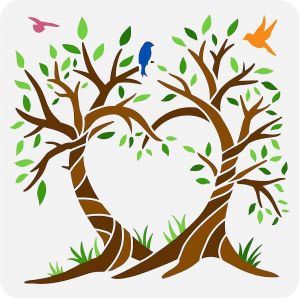 Pochoir De Peinture D'arbre D'amour 11,8 X 11,8 Pouces Modèle De Dessin Réutilisable De Deux Arbres Pour La Décoration Pochoir D'arbre De Vie Pochoir De Plante De Nature De Printemps D'arbre De Vie - Neuf