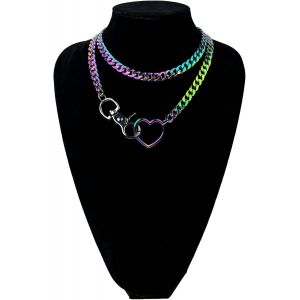 Kal-Collier Ras-Du-Cou Femme, Collier O-Ring Femme, Collier Ajustable Femme, Chaine Coulissante Collier Ras-Du-Cou Femme, Grosse Chaine Collier Femme, Collier Lasso Femme(Multicolore) - Neuf