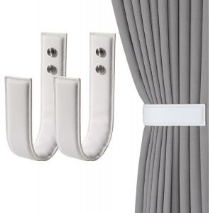 Lot de 2 embrasses et embrasses de rideaux en forme de U imperméables en cuir synthétique rustiques pour intérieur/extérieur (2,blanc) - Neuf