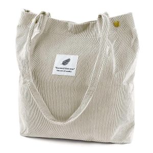 Nouveau,adapt&eacute; Velours c&ocirc;tel&eacute; Sac fourre-tout pour les femmes Fille Toile &Eacute;paule Cordon Sac &agrave; main avec poche int&eacute;rieure pour le travail Plage D&eacute;jeuner - Neuf