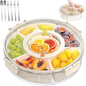 Mevronisshop-Bol À Collation Avec Couvercle,Boîte À Goûter Avec 6 Compartiments,Plateau À Collation Avec Couvercle Et Poignée, Pour Snacks, Légumes, Fruits - Neuf