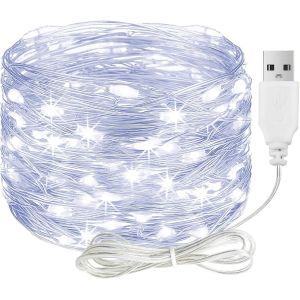 TRAHOO-Guirlande lumineuse LED avec USB, 3 m, 30 LED, fil de cuivre, &eacute;tanche, blanc froid, pour int&eacute;rieur et ext&eacute;rieur, d&eacute;coration de mariage, No&euml;l, balcon, chambre &agrave; coucher - Neuf