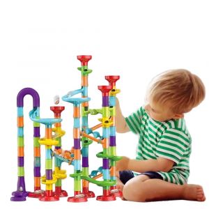 Circuit &agrave; billes &agrave; construire pour enfants - Jeu de chemin de fer &agrave; monter soi-m&ecirc;me avec billes en verre et ascenseur. - Neuf