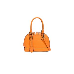 Sac bandouli&egrave;re en similicuir effet croco avec pompon amovible - Orange - Neuf