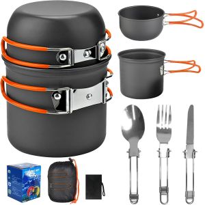 Ytfhg-Ensemble De Réchaud De Camping, Ustensiles De Cuisine En Plein Air, Batterie De Cuisine De Camping Pour 1-2 Personnes, Pour Camping, Cuisine En Plein Air, Randonnée, Voyages - Neuf