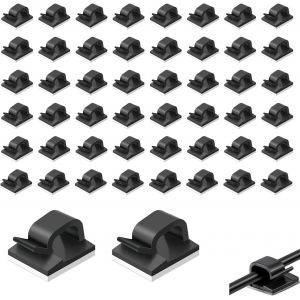 Liuw-50 Pièces Clips Câbles,Cable Adhesif Rangement De Câble,Rangement De Fixation Câbles,Attache Câble Auto Collant,Pour Bureau Maison Chargeur Voiture(Noir) - Neuf