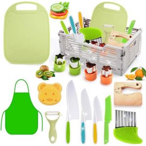 Mevronisshop-15 Pi&egrave;ces Couteau De Cuisine Pour Enfants, Kit Couteau De Cuisine Pour Enfants,Avec Couteau Ondul&eacute; Et Planche &Agrave; D&eacute;couper,Pour Couper Et Cuisiner Des Fruits Ou L&eacute;gumes - Neuf