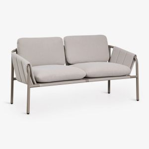 Canap&eacute; De Jardin 2 Places Rembourr&eacute; Et En Acier Zunika Moka Brown - Neuf