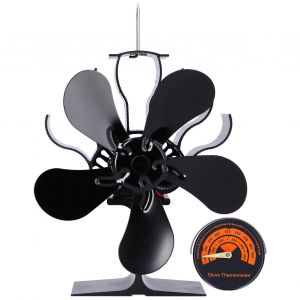 XYONG Ventilateur de poele a bois a tete unique a 5 pales avec thermometre, chauffage a circulation d'air alimente par la chaleur - Neuf