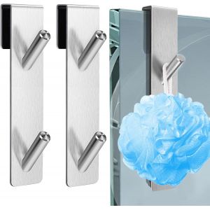 2 Pièces Crochet Paroi de Douche Verre,Crochet de Douche en Acier Inoxydable,Porte Serviette Salle de Bain Sans Percage,Crochets de Porte de Douche,Pour Suspendre Set de Douche,Serviette(Argent) - Neuf