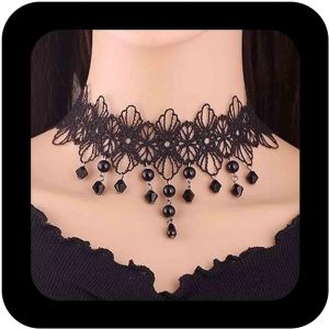 Kal-Boho Fleur Dentelle Cha&icirc;ne Collier Gothique Frange Cristal Collier Ras Du Cou Vintage Dentelle Tatouage Ras Du Cou Noir Goutte D'eau Dentelle Clavicule Cha&icirc;ne Collier Bijoux(Style B) - Neuf