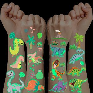 Pack De 10 Feuilles De Tatouages Fluorescents, Des Stickers Dinosaure Lumières Pour Le Garçon D'anniversaire, Jouet Dinosaure, Cadeau - Neuf