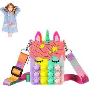 RFCBC-Sac à bandoulière en dessin animé, petite sacoche licorne, sac messager en silicone, Jolie petite sacoche, adapté aux petites filles, bandoulière réglable, soulage l'anxiété - Neuf
