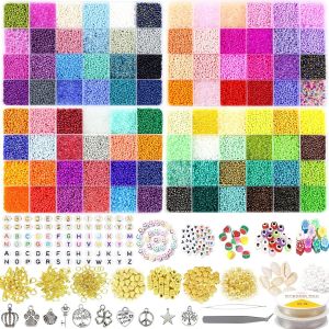 Mevronisshop-52000pcs Perles De Graines De Verre De 2mm, 96 Couleur Kit Pour Bijoux, Fabrication De Bracelets Avec Pince &Agrave; &Eacute;piler, Ciseaux Et 2 Fils Clairs De 0.5mm - Neuf