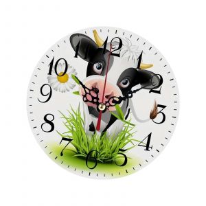 Horloge murale rustique en bois a motif de vache, decoration pour la maison ou le bureau, robuste, 25 cm - Neuf