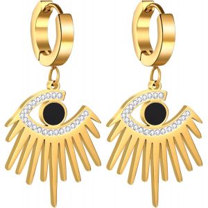Kal-Boucle D'oreille Acier Inoxydable: Boucle D'oreille Créoles Femme Doré Mauvais ?il Avec Pendentif Bombe Etoile Fantaisie - Cadeau Femme Anniversaire - Neuf