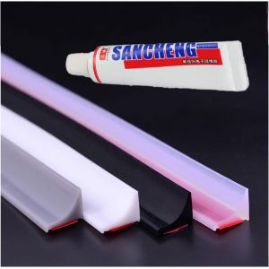 200Cm Seuil De Douche Barrage D'Eau,Joint Douche Sol,Barrière Eau Douche,Barriere De Douche Anti Débordement Adhésif 25 Ml Gratuit(Blanc) - Neuf