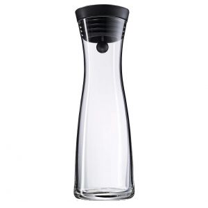 De Base De L'eau De La Carafe 1l Avec Bouchon, 29 Cm De Hauteur, En Verre Et En Acier Inoxydable, Finition Argent - Neuf