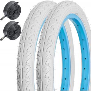 Subzonal-16x1.75 Blanc Pneu De V&eacute;lo 47-305 Bicyclette Pneu Et 16 Pouces Chambres &Agrave; Air Renforc&eacute;e Av32mm Valve Schrader Convient Pour 16x1.75 Brouettes/Bmx/Ville/Route Pneu De V&eacute;lo (2-Pcs) - Neuf
