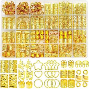 Kal-Lot De 260 Bijoux Pour Dreadlocks - Bijoux Pour Cheveux - Doré - Accessoires De Cheveux - Perles De Cheveux À Clipser - Anneaux À Cheveux En Spirales - Pour Filles, Femmes, Hommes - Tresses - Neuf