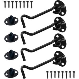 Loquet de porte coulissante (noir) 4 pièces, crochet de cabine de 4 pouces, acier inoxydable - Neuf
