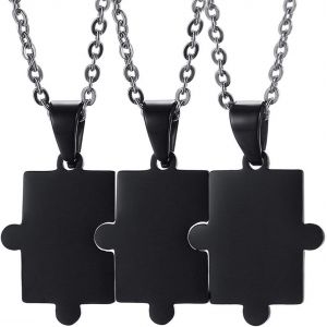 Kal-Bijoux 2 Pendentif D'amiti&eacute; Collier Amour Personnalisable Pour Homme Femme 2 Cha&icirc;ne (45cm Et 55cm) Puzzle Acier Inoxydable Fantaisie Pour Amoureux Avec Sac Cadeau - Neuf