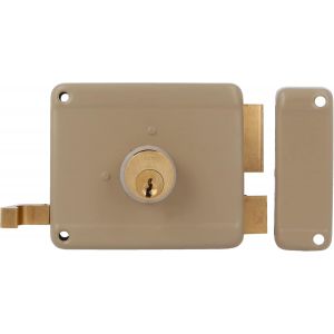 Verrou de Surpose Droite avec levier de fermeture,languette et poign&eacute;e pour porte en bois Mod. 78|100 x 85 mm|Loquet avec cylindre rond en serreta|Acier Beige - Neuf