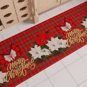 Sjzg-- Tapis De Cuisine De No&euml;l, Chemin De Cuisine De No&euml;l, Tapis De No&euml;l Antid&eacute;rapant Et Lavable, Tapis De Cuisine Pour No&euml;l, 52x140 Cm, Fabriqu&eacute; En Italie - Neuf