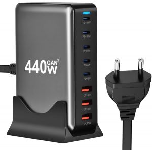Chargeur 440W - Station de Charge USB-C/USB-A 8 Ports avec 5 USB-C et 3 USB-A PD PPS 100W - Bloc d'Alimentation pour MacBook Pro/Air, Samsung - Neuf