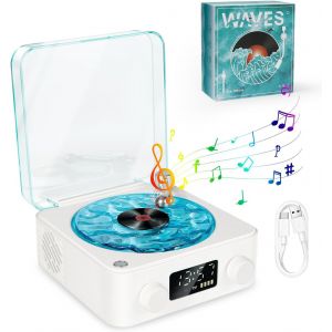 The Waves &iquest; Lecteur De Disque Vinyle Avec Lumi&egrave;re, Haut-Parleur Bluetooth En Vinyle Turquoise, Nouveau Lecteur De Disque Vinyle 2024, Haut-Parleur Bluetooth Waves Compatible Avec Bluetooth, Tf, Mode - Neuf